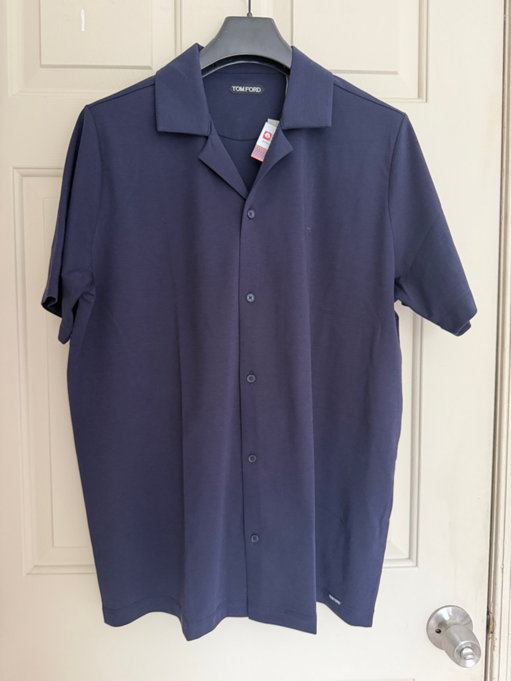 Tom Ford Navy Short-Sleeve Camp Collar Button-Down Shirt